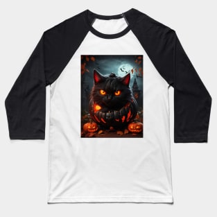 creepy black cat for halloween Baseball T-Shirt